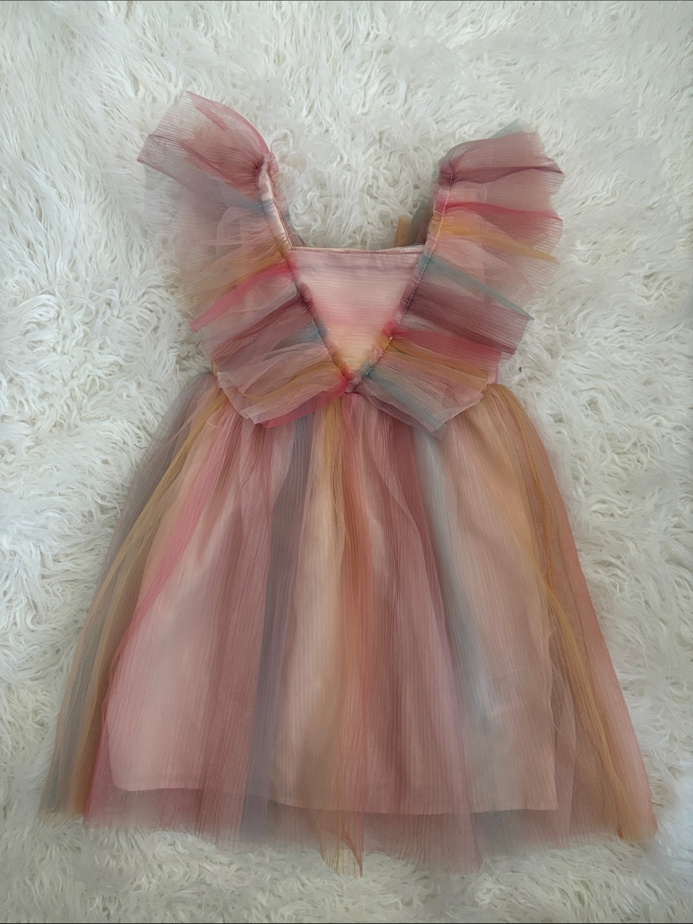 H&M Girls Multi-Color Tulle Ruffle Dress - Pink, Yellow, Blue